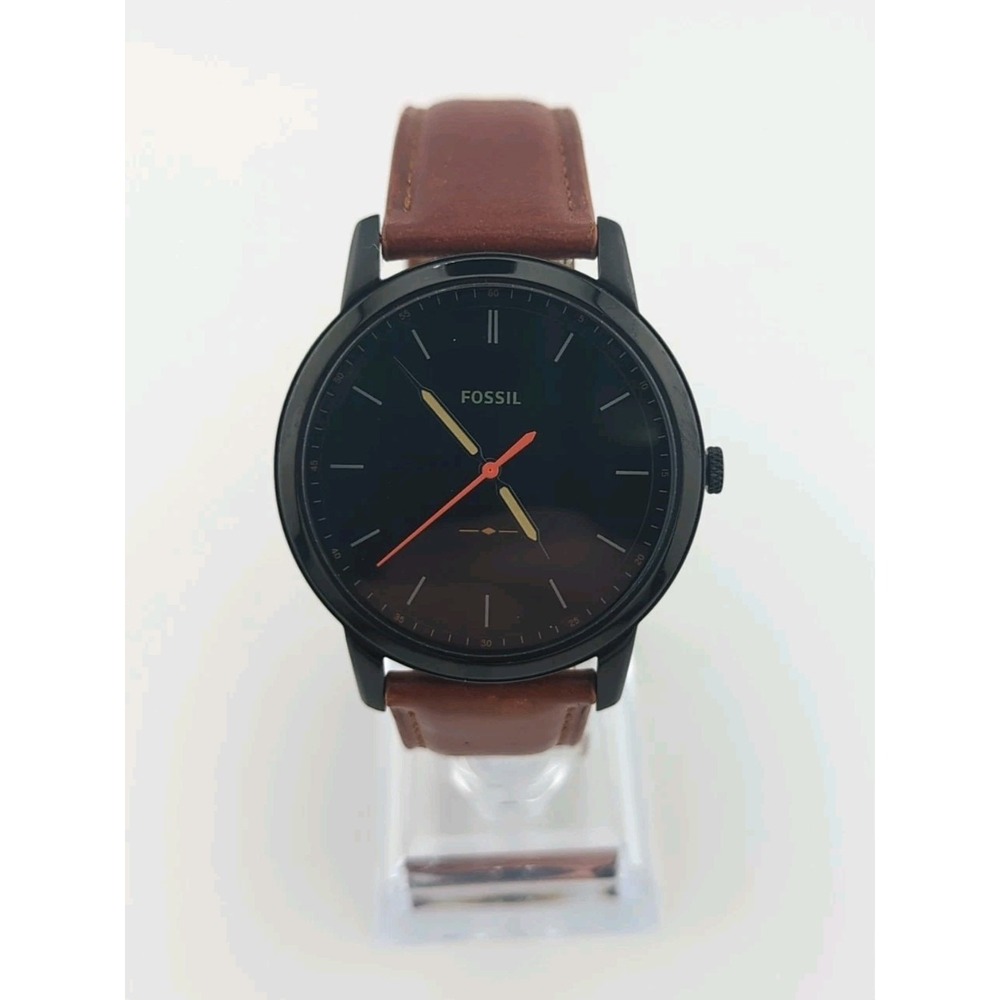 Fossil Minimalist Men Watch 46mm Black Dial Brown Leather FS5305 New Battery